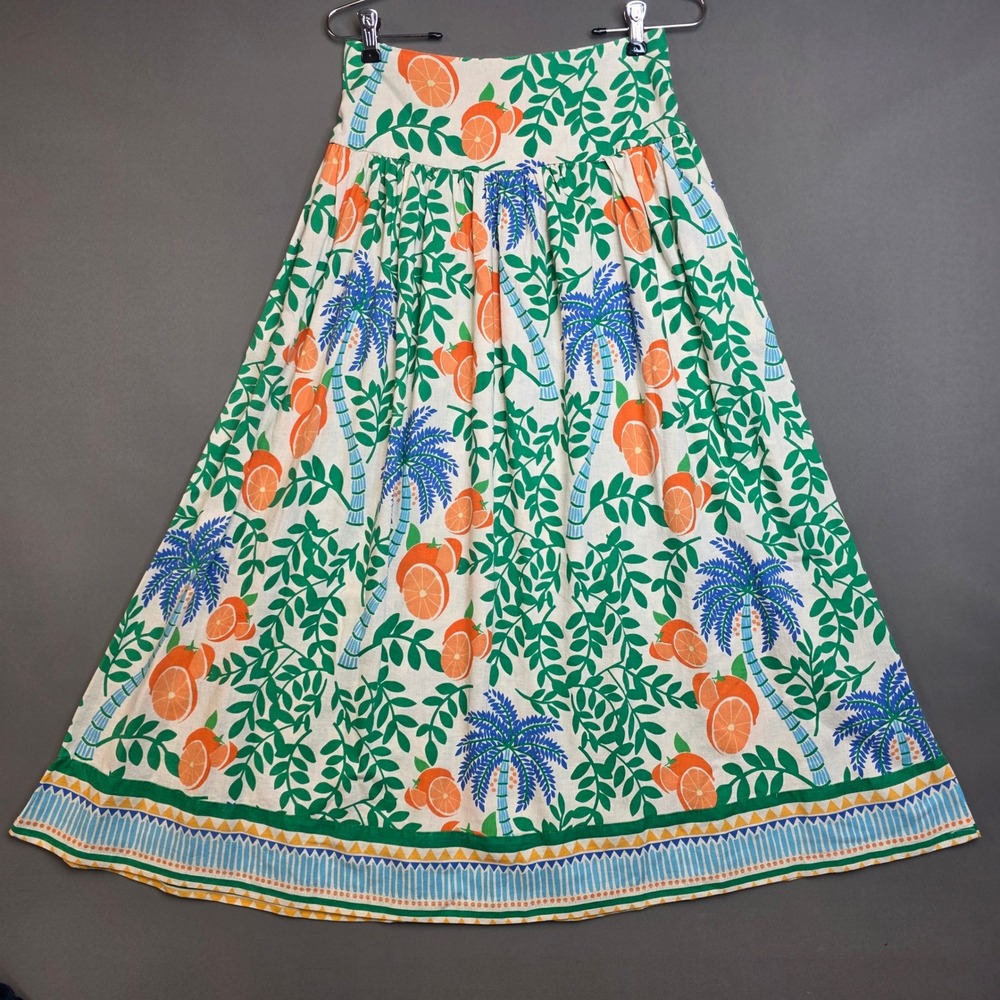 C&C California Skirt Women's Tropical Orange Palm Tree Print White XS